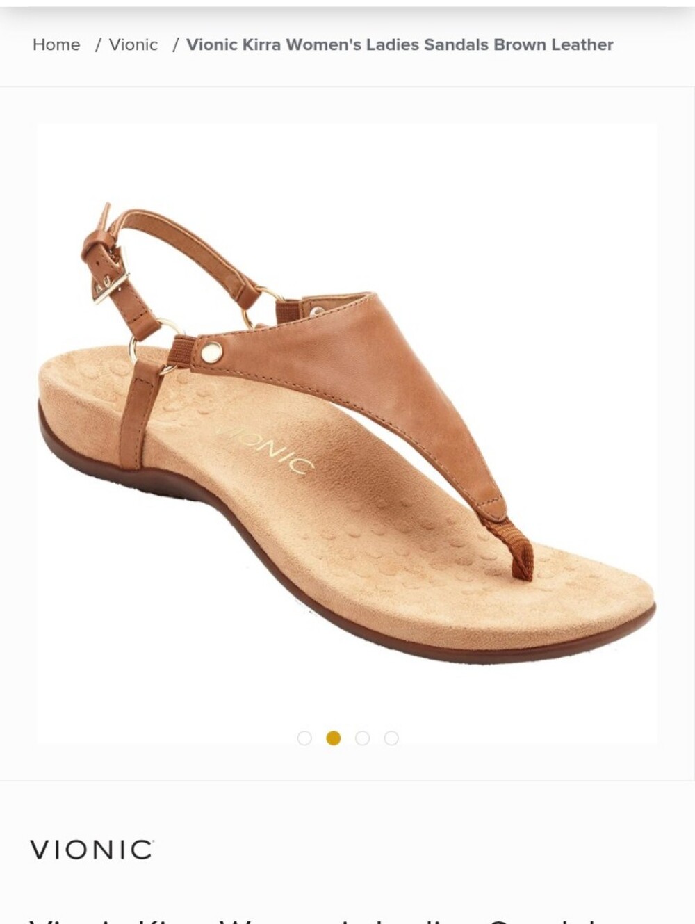 Vionic Tan Leather T-Strap Thong Sandal with Gold Buckle Size 7 Comfortable